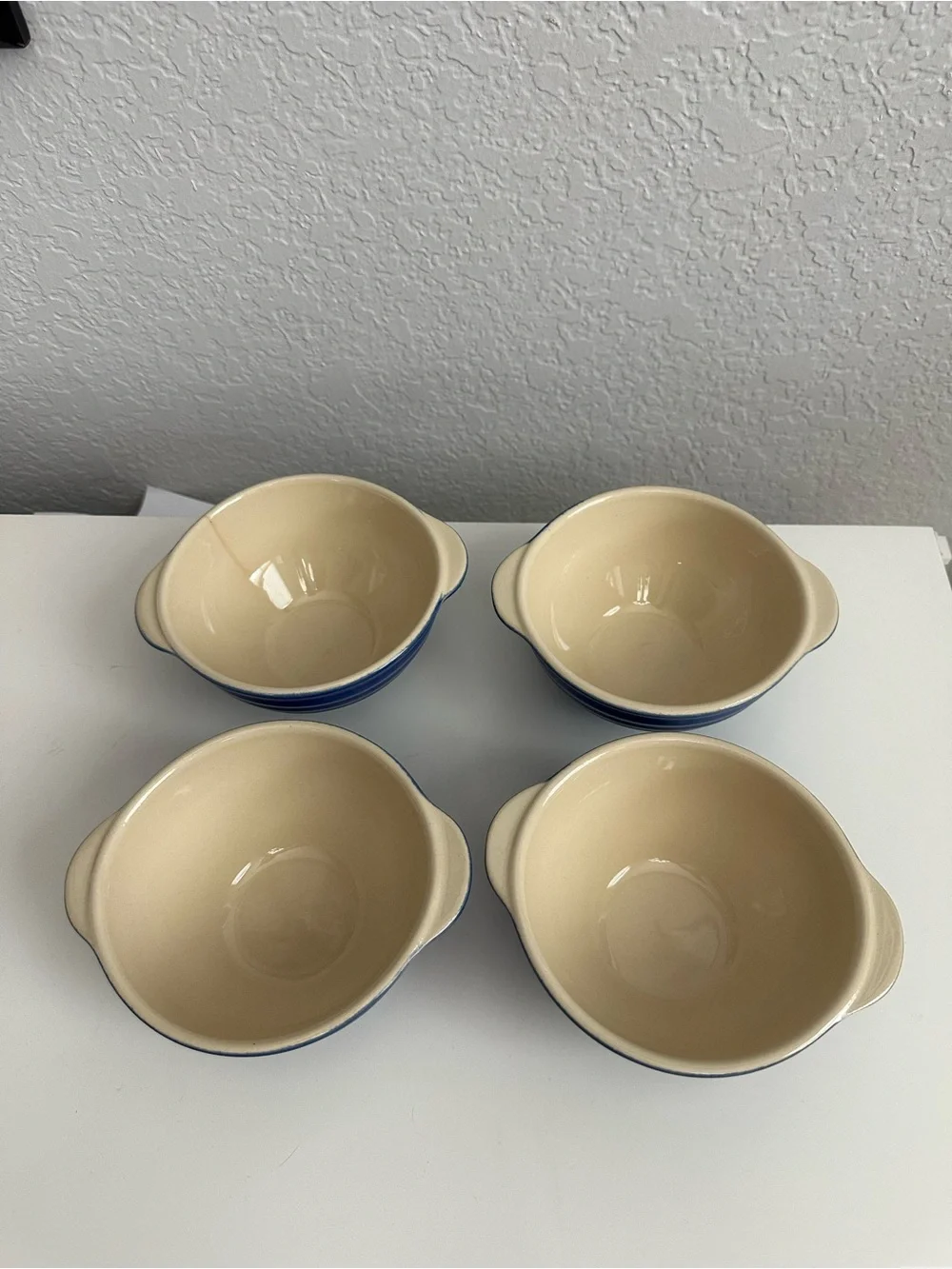 Set of 4 Vintage Emile Henry Cobalt Blue Ribbed Cereal/Soup Bowls #21.60-France